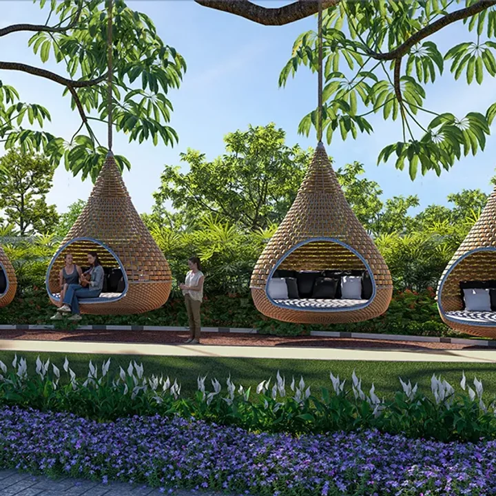 Sattva Ekatra hammock pods in the garden